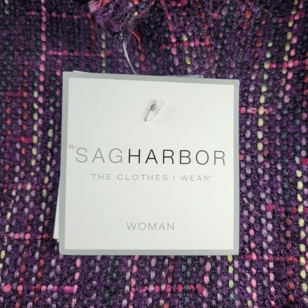 Sag Harbor Tweed Blazer Size 16W Fringe Trim Pockets Removable Pin Purple New - Picture 8 of 15